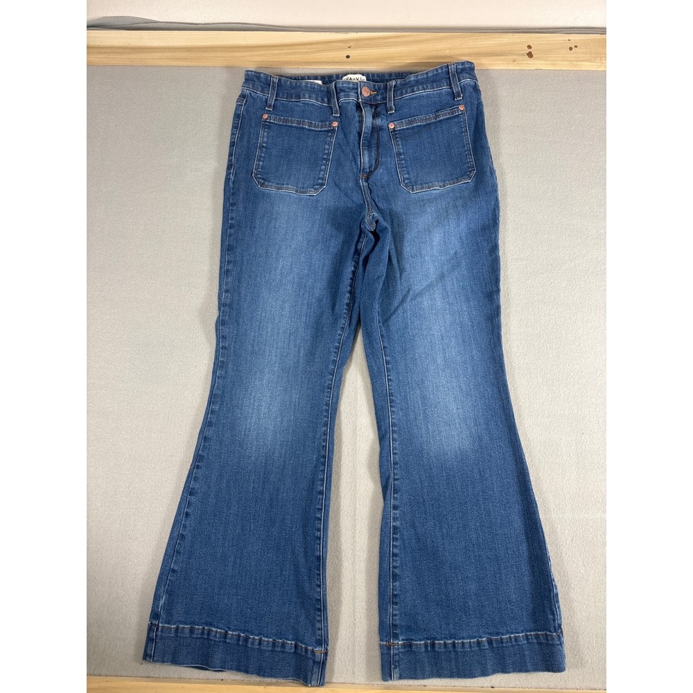 Ava & Viv Womens‎ High Rise Flare Jeans Medium Wash Blue Patch Pocket Denim 16W